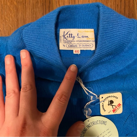 Kitty-Lam by Ellson of California pullover Sweater bright blue lambs wool angora - Picture 3 of 6